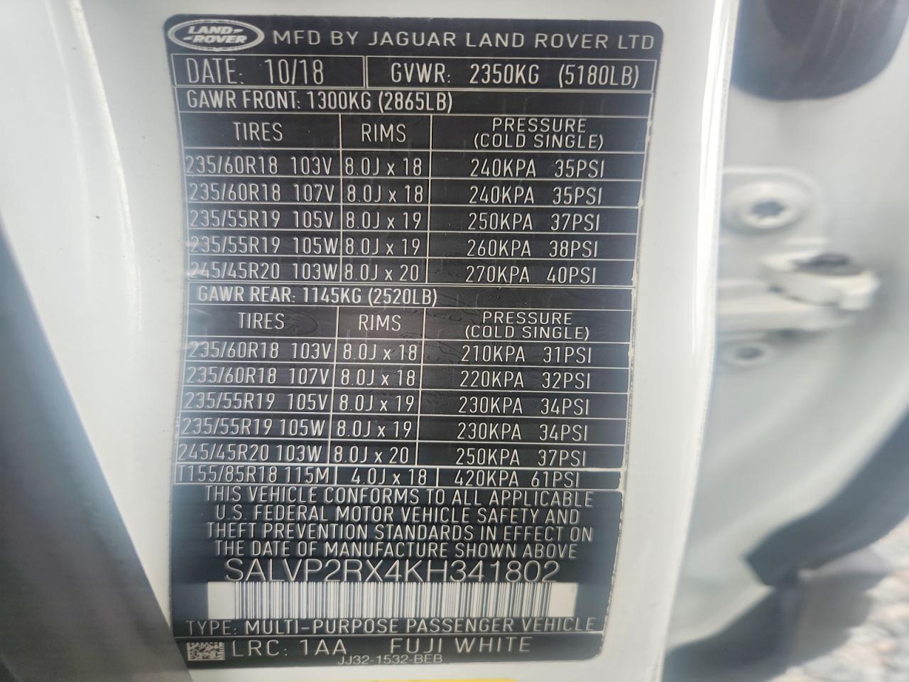 2019 LAND ROVER RANGE ROVER EVOQUE