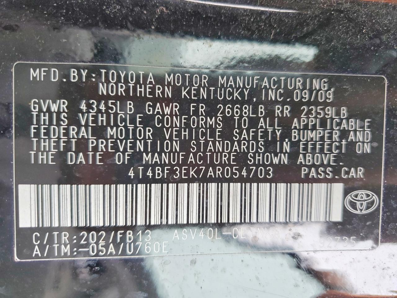 2010 TOYOTA CAMRY