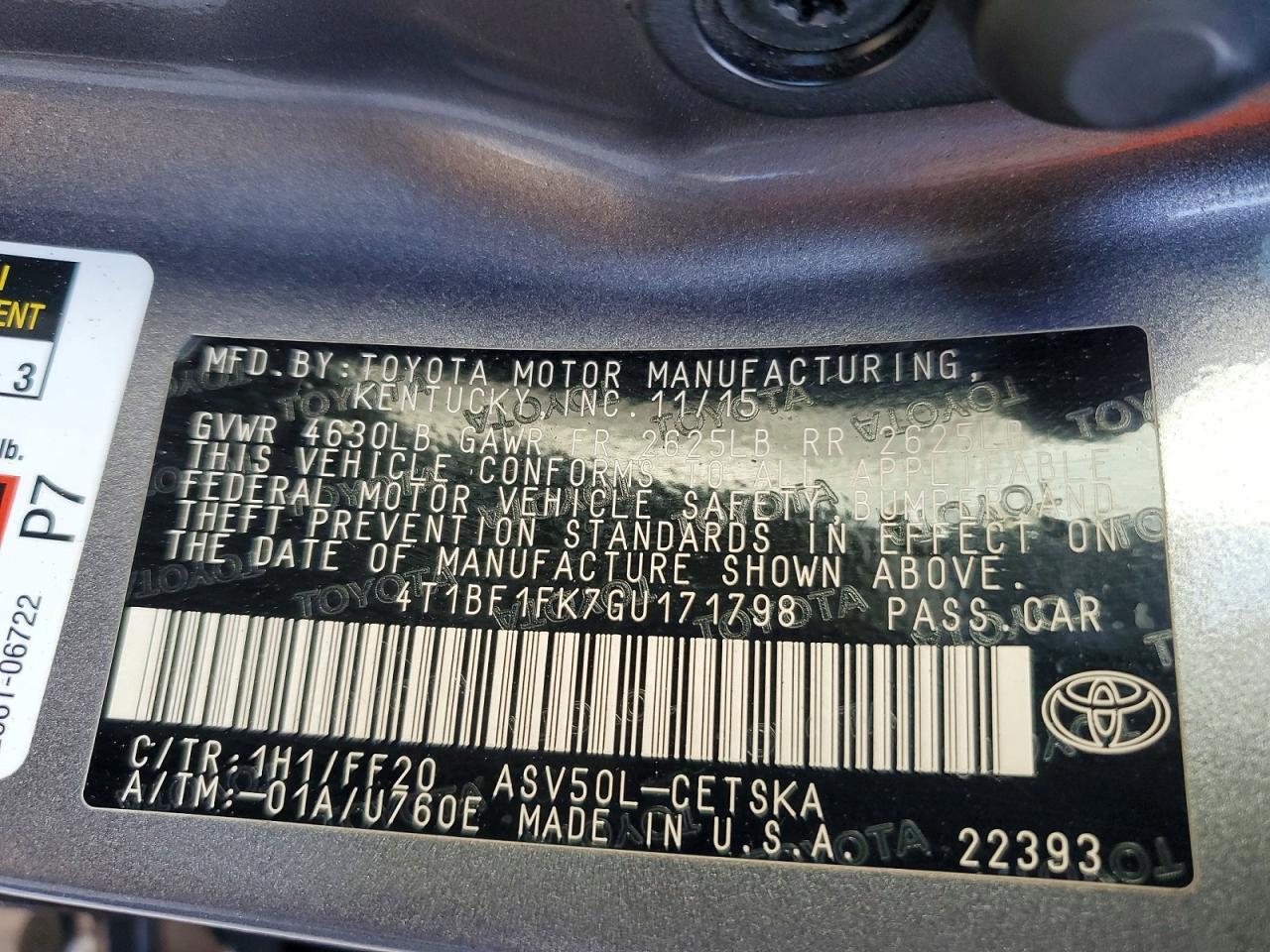 2016 TOYOTA CAMRY