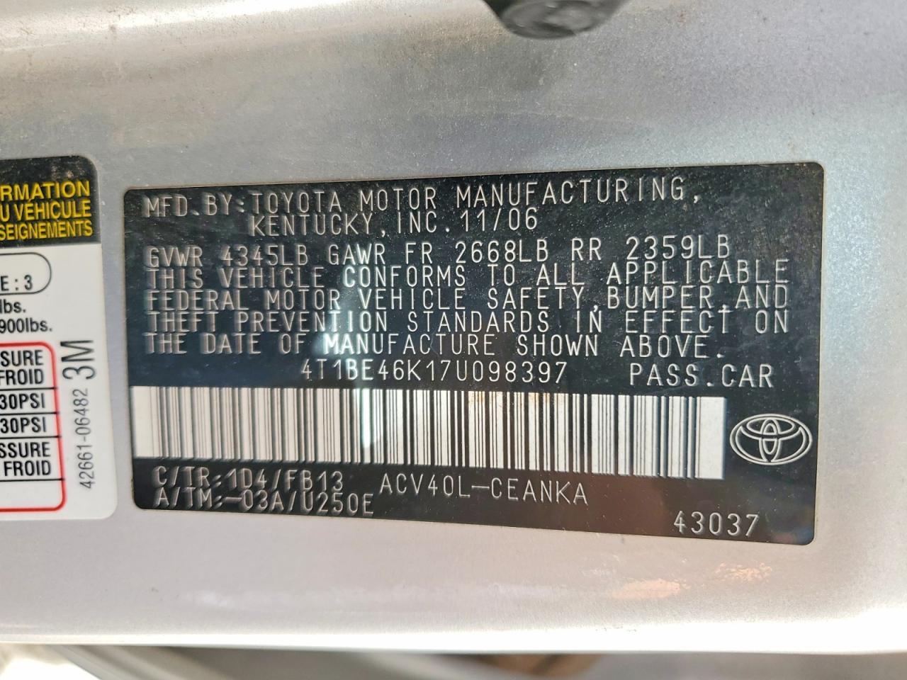 2007 TOYOTA CAMRY