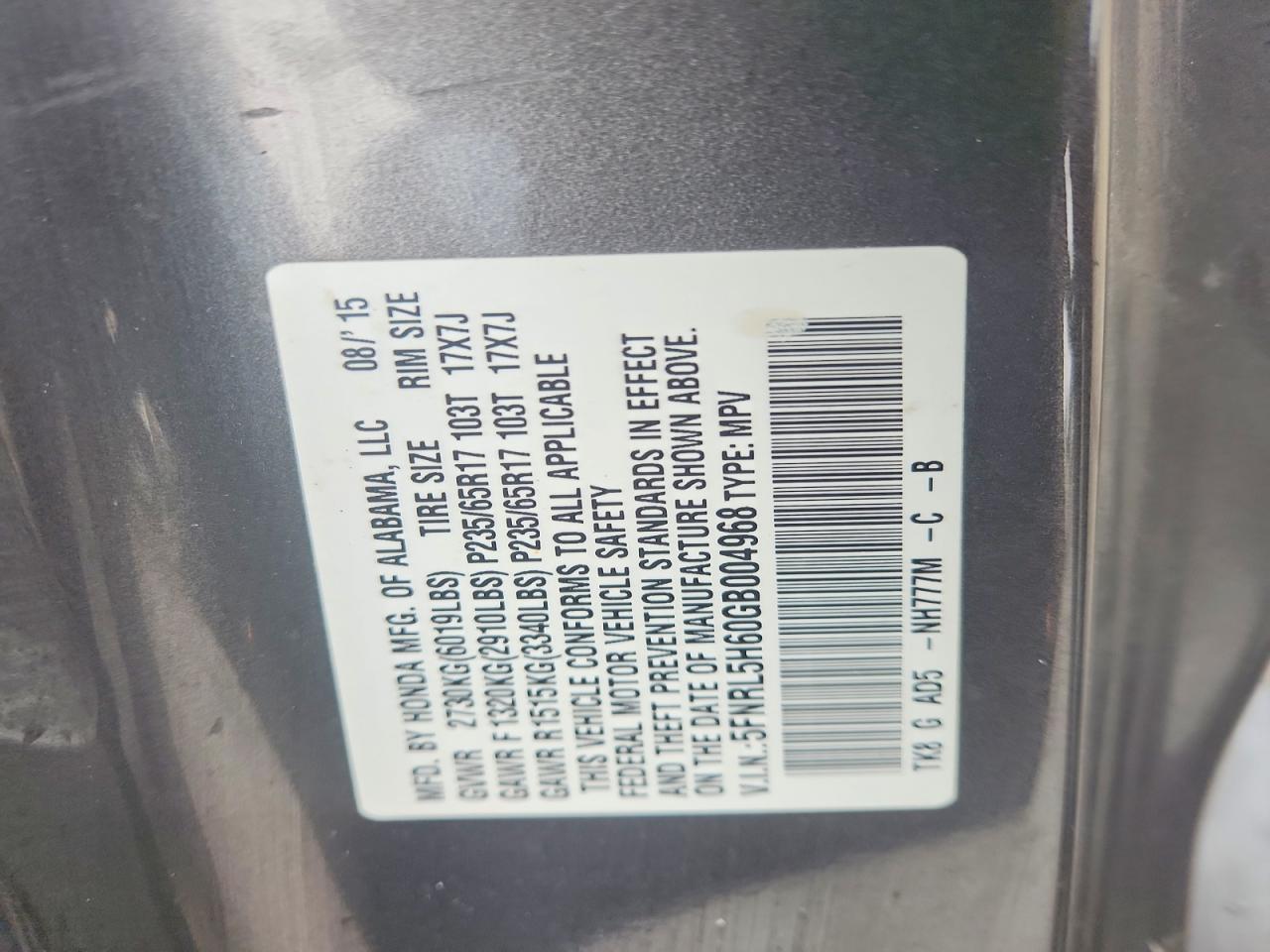 2016 HONDA ODYSSEY