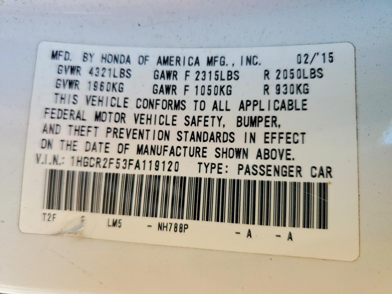 2015 HONDA ACCORD