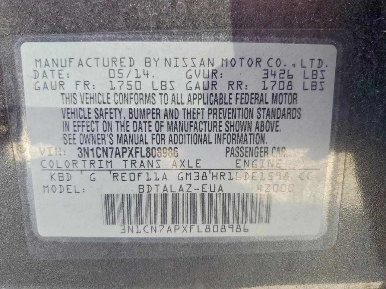 2015 NISSAN VERSA