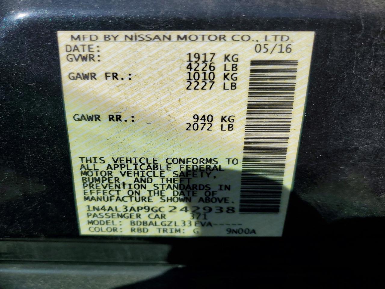 2016 NISSAN ALTIMA