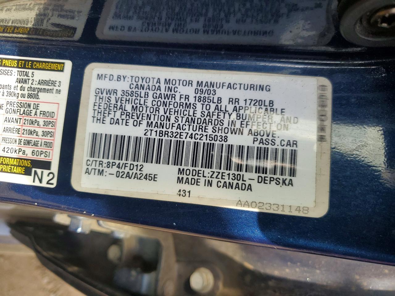 2004 TOYOTA COROLLA