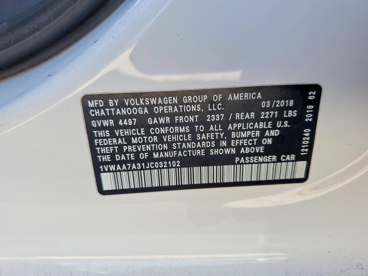 2018 VOLKSWAGEN Passat