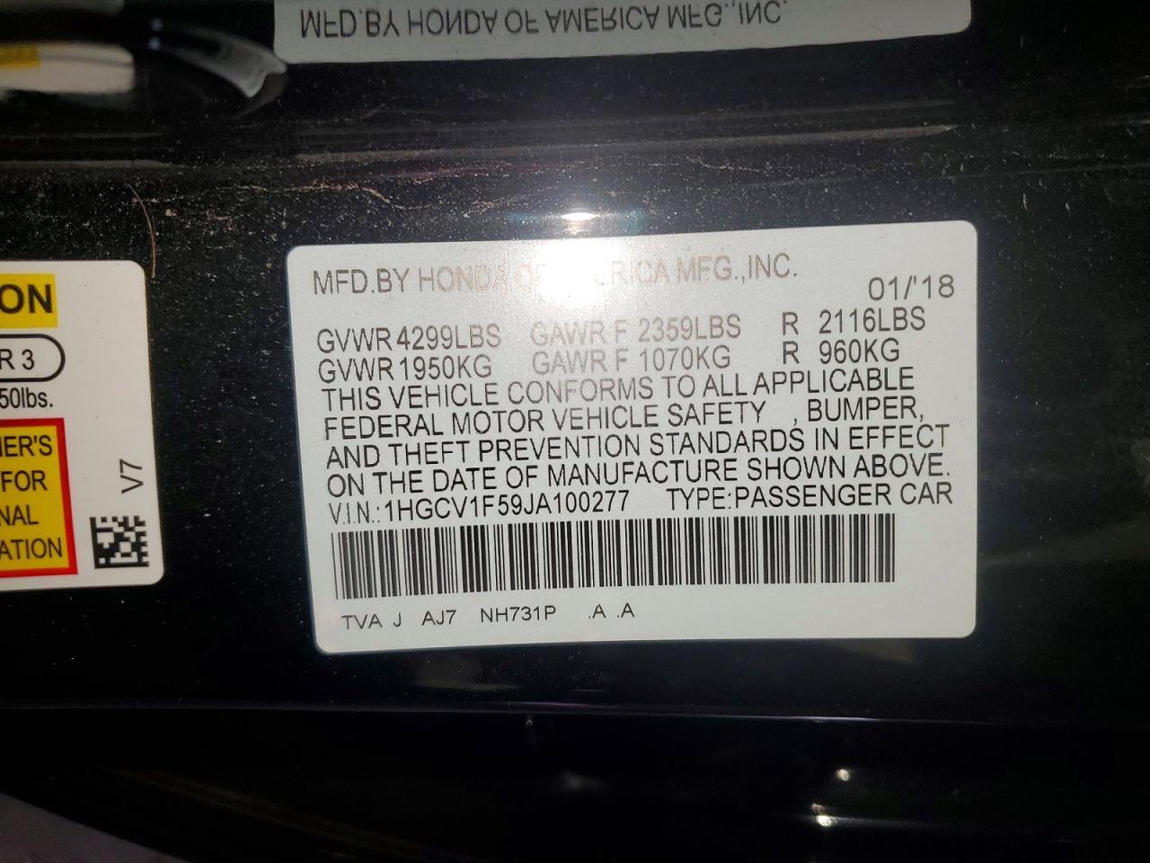 2018 HONDA ACCORD