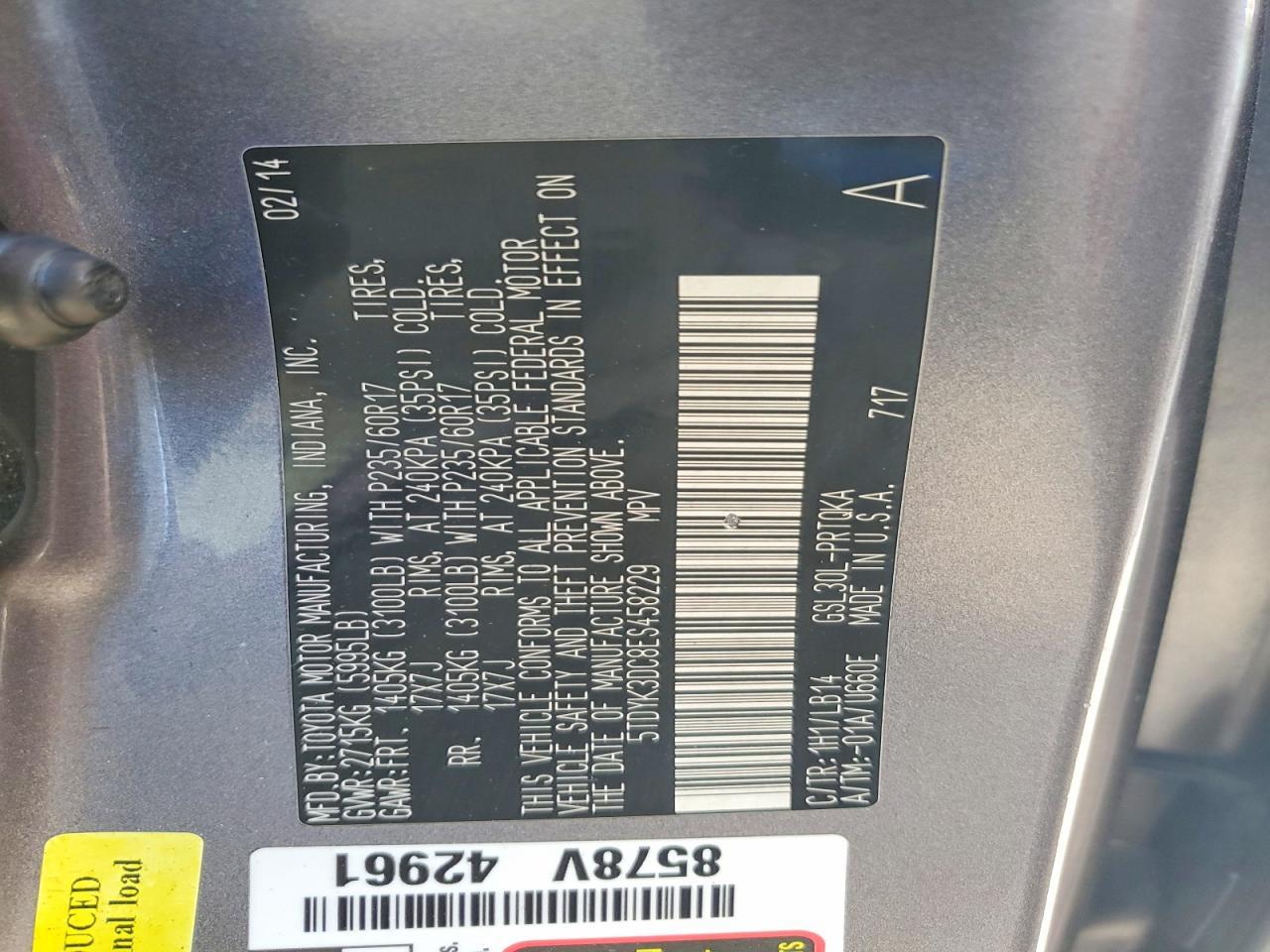 2014 TOYOTA SIENNA