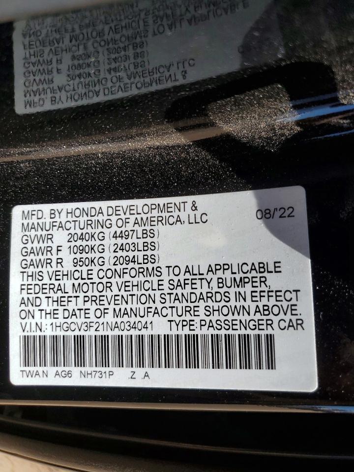 2022 HONDA ACCORD