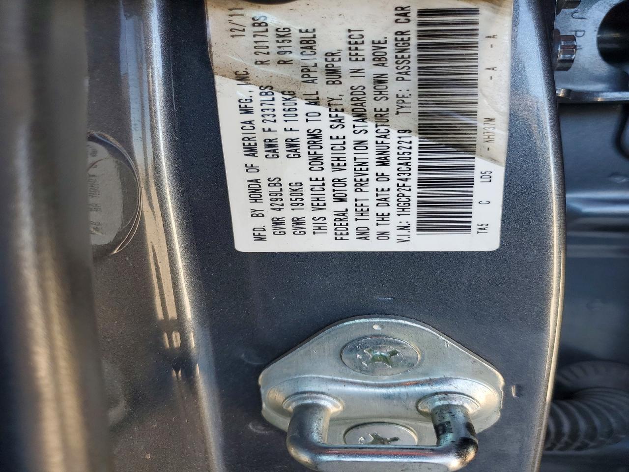 2012 HONDA ACCORD