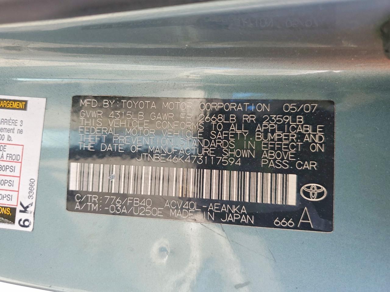 2007 TOYOTA CAMRY