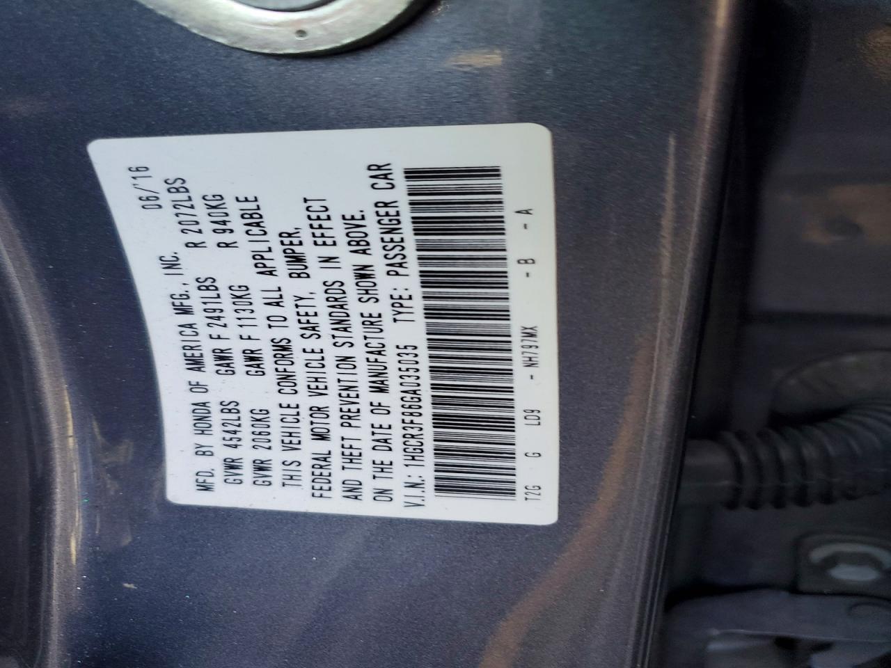 2016 HONDA ACCORD