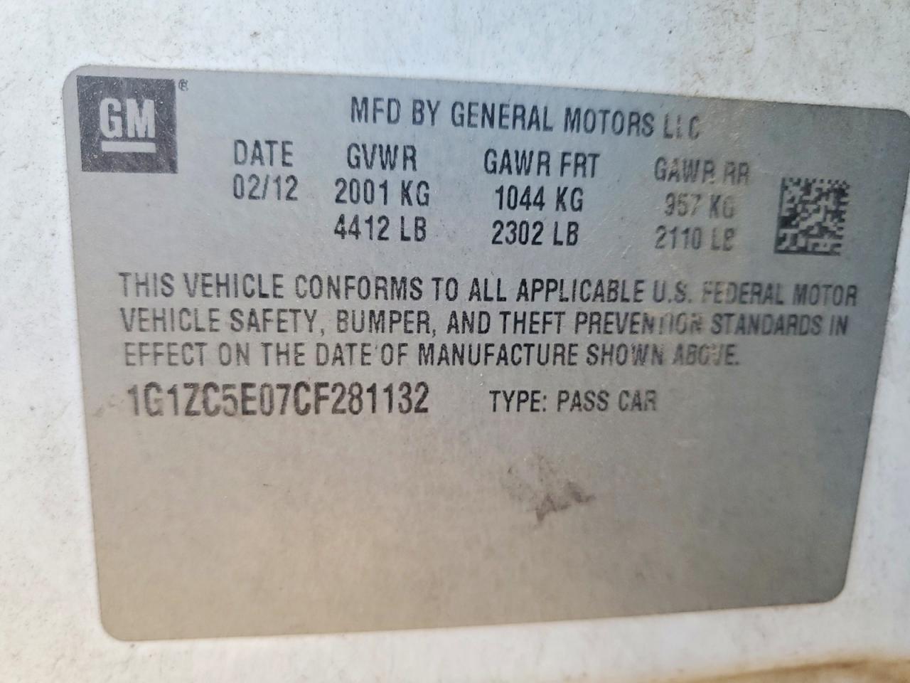 2012 CHEVROLET MALIBU