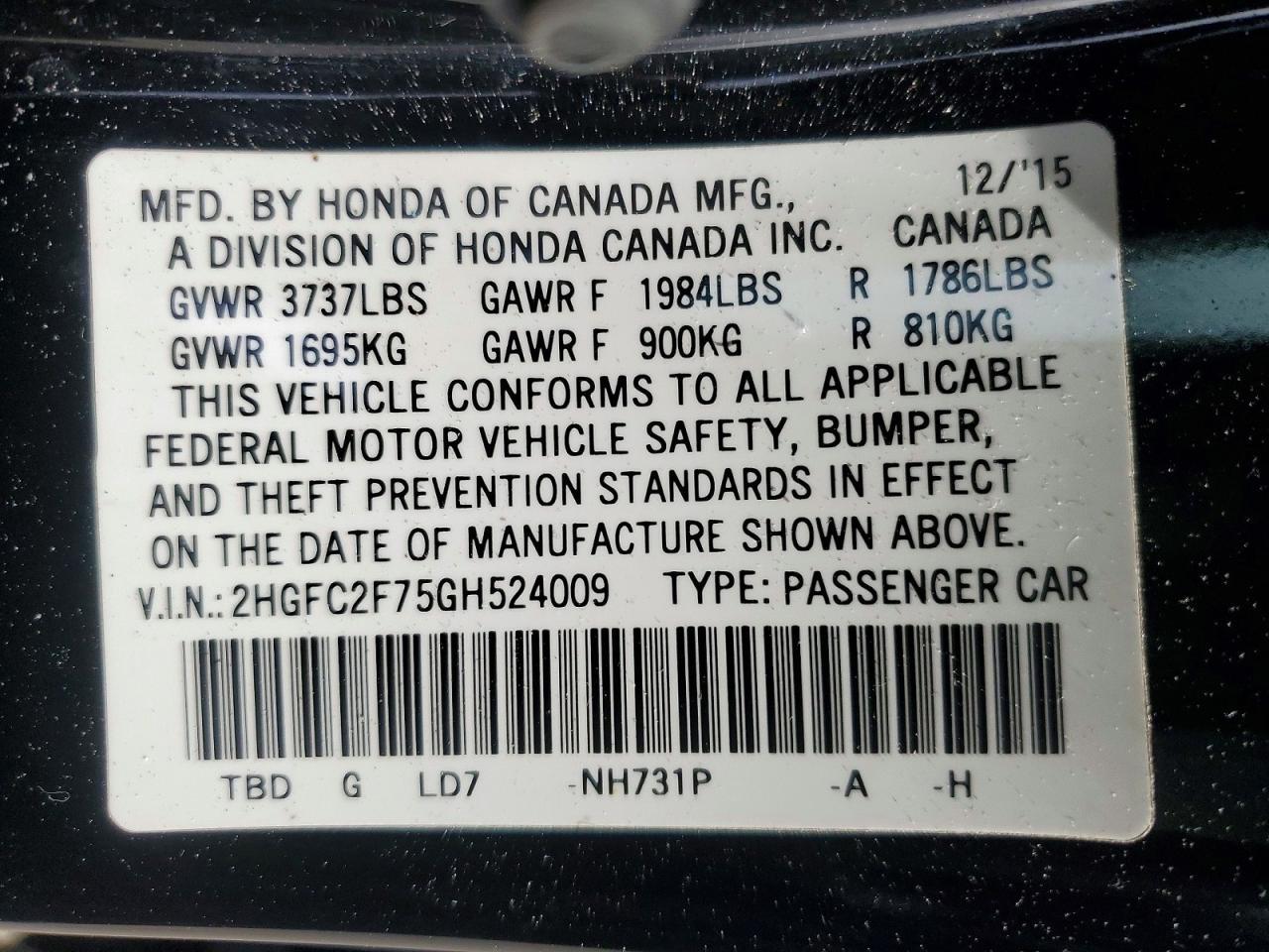 2016 HONDA CIVIC