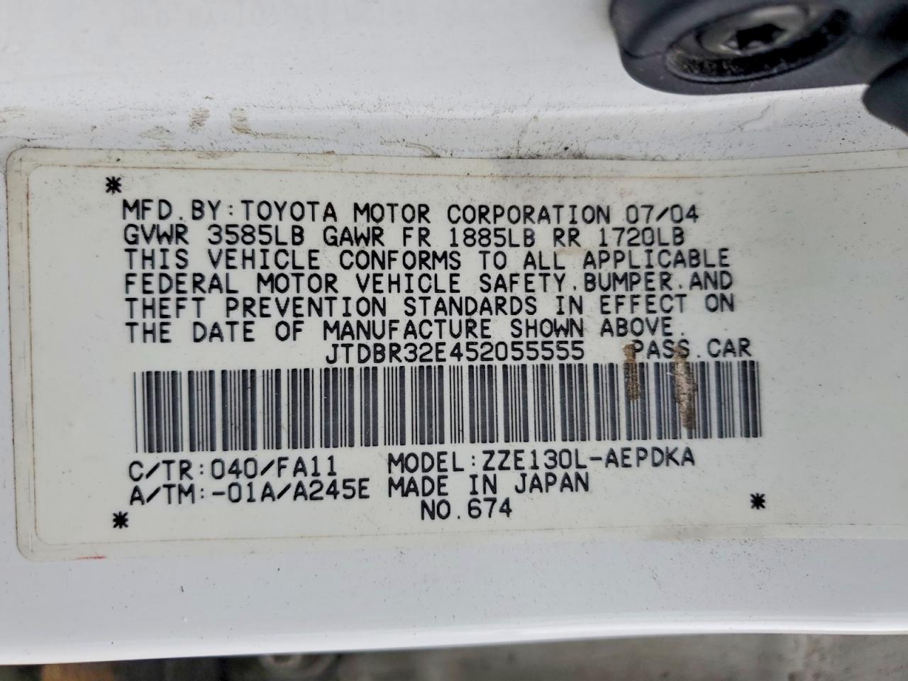 2005 TOYOTA COROLLA