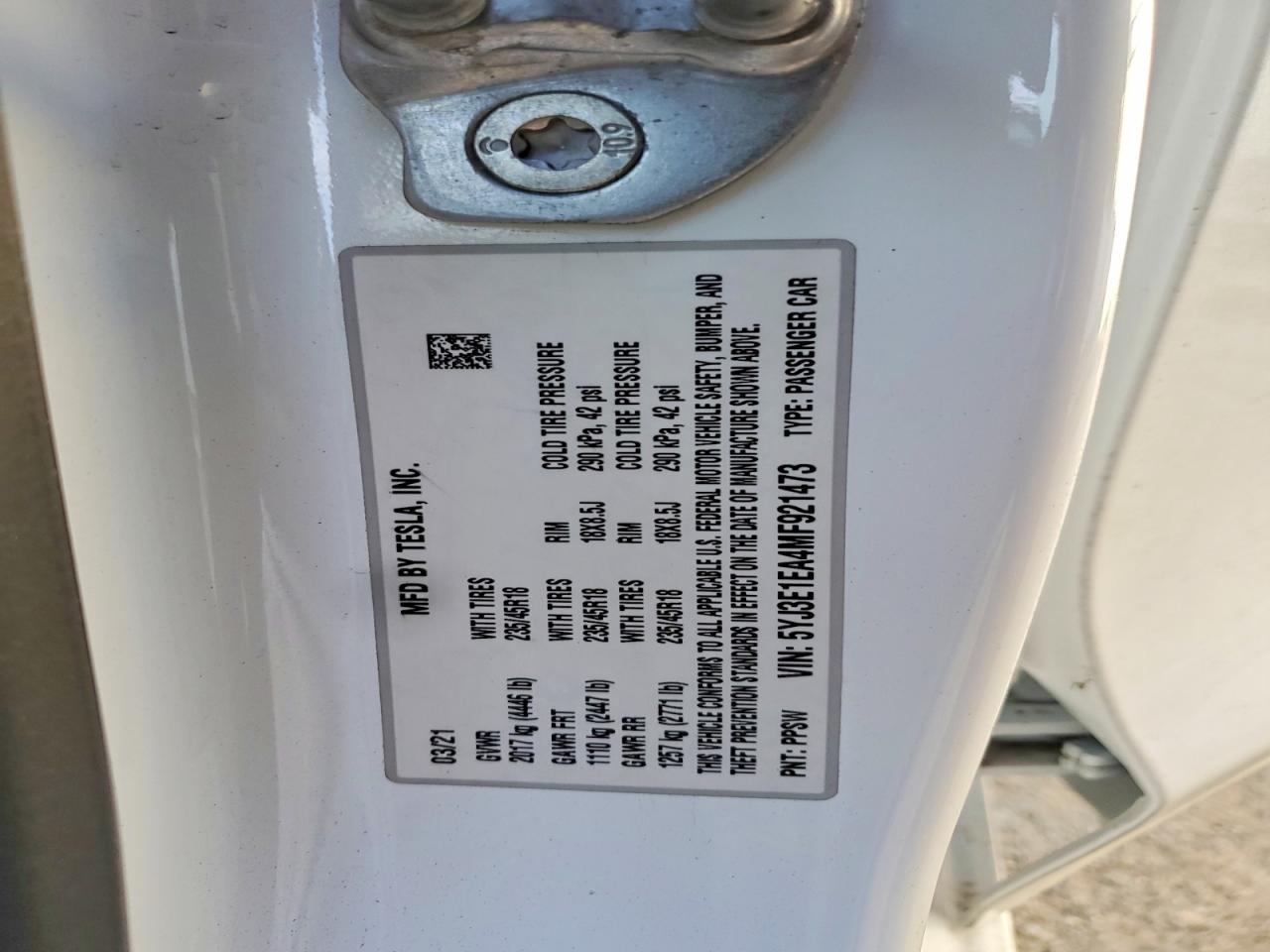2021 TESLA MODEL 3