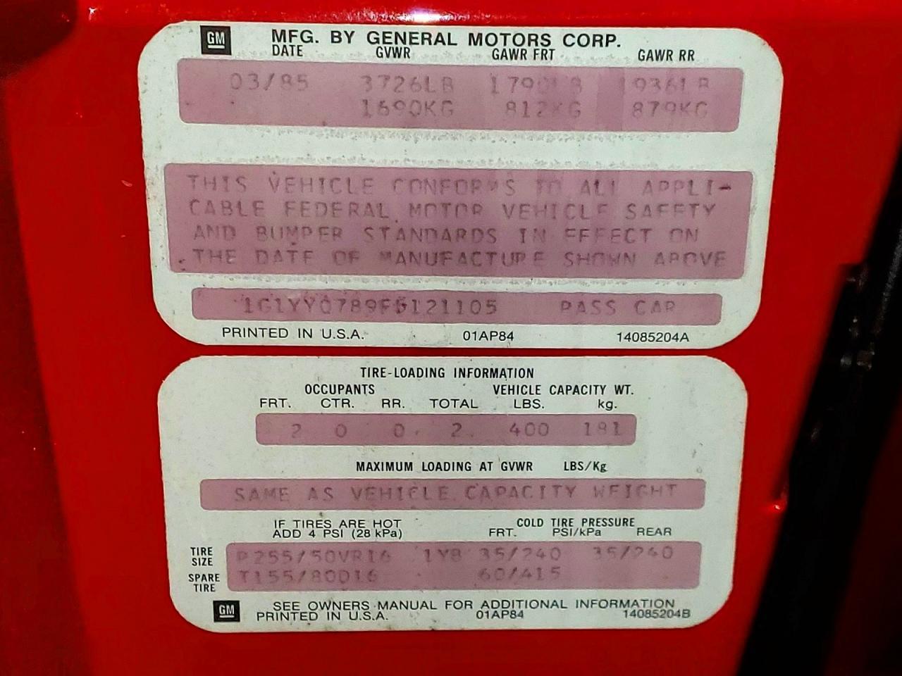 1985 CHEVROLET CORVETTE