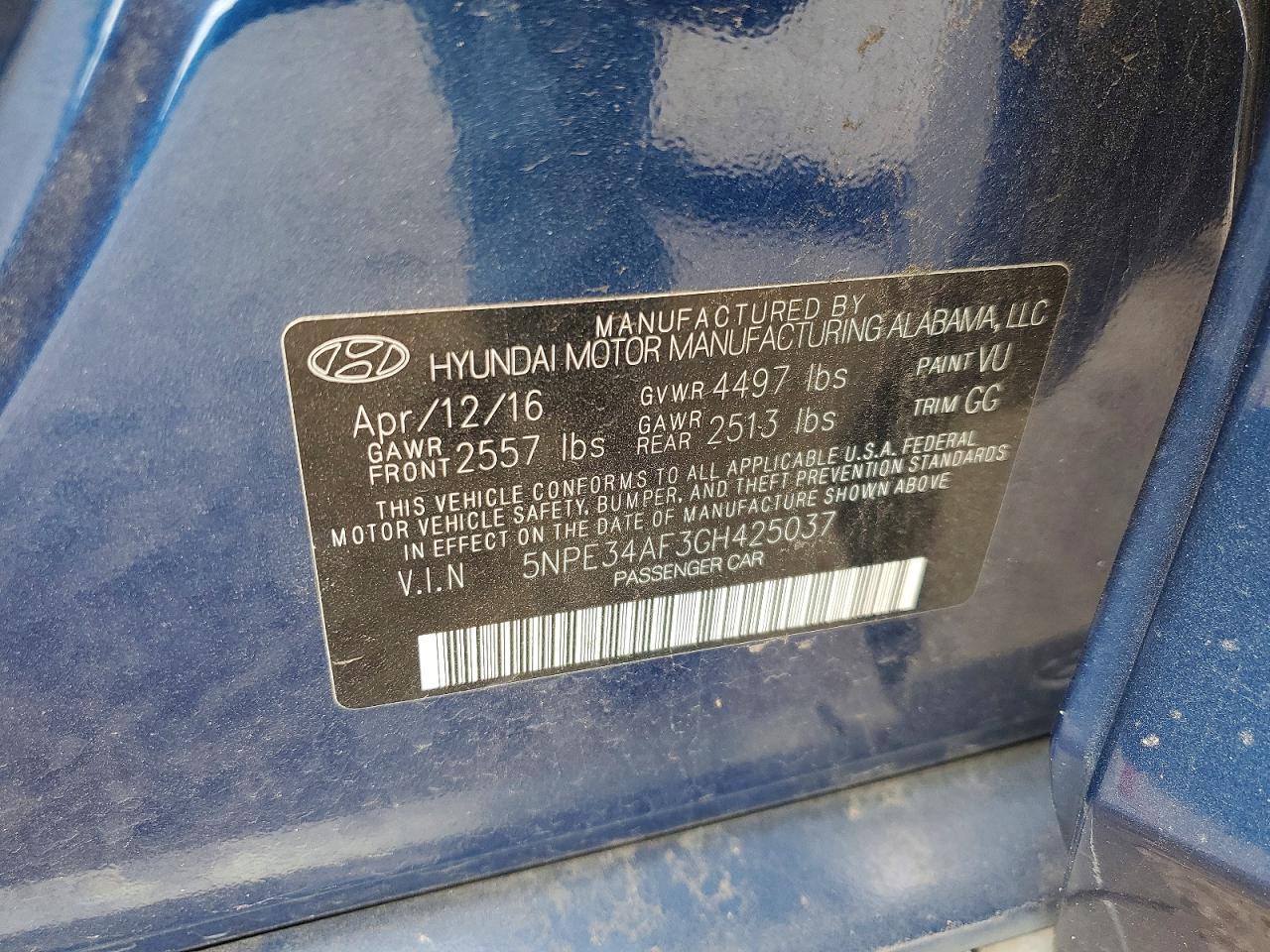 2016 HYUNDAI SONATA