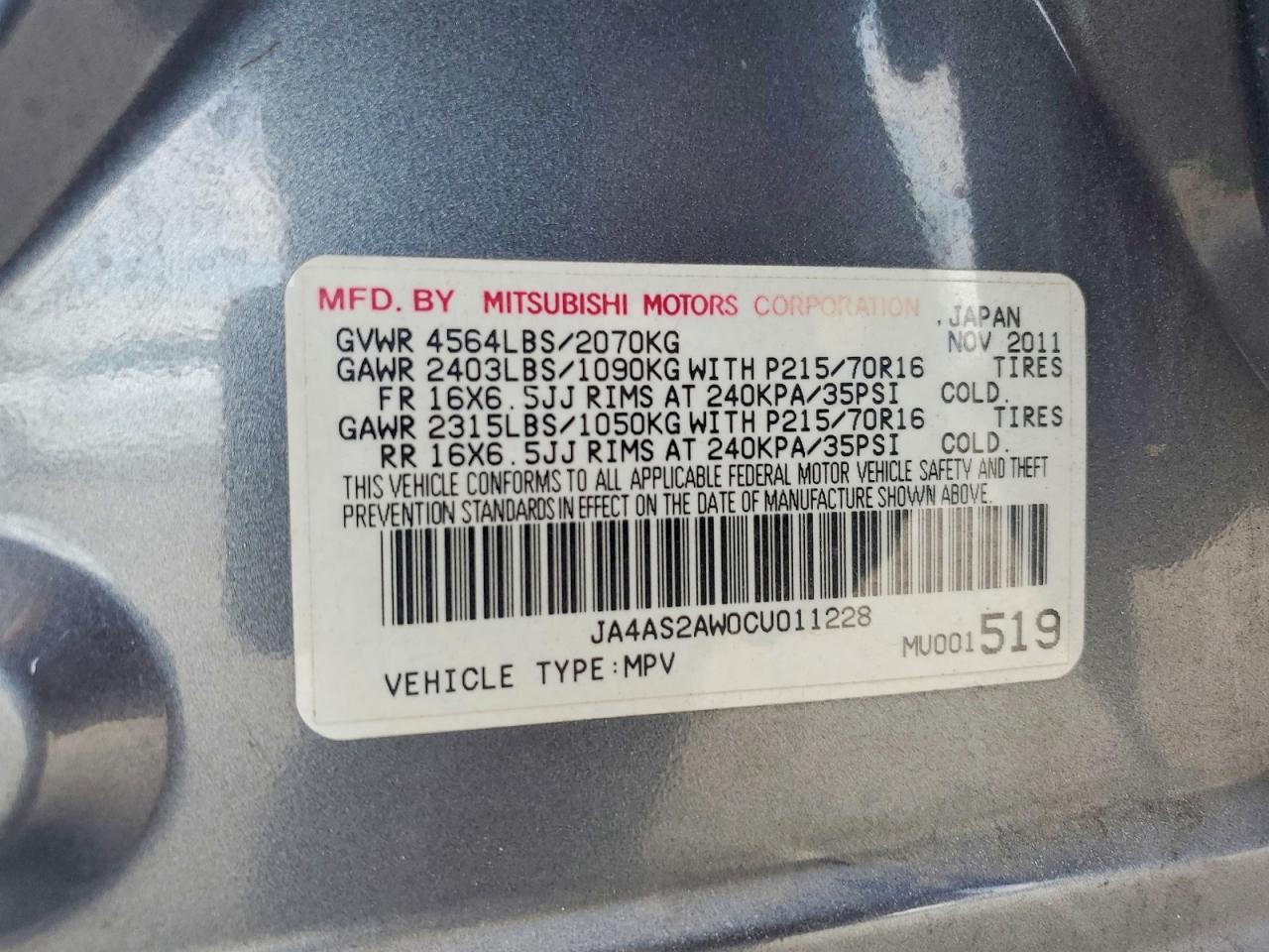2012 MITSUBISHI outlander