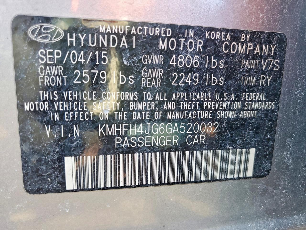 2016 HYUNDAI Azera