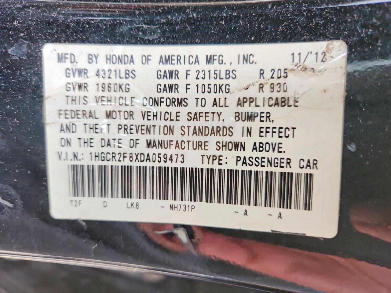 2013 HONDA ACCORD