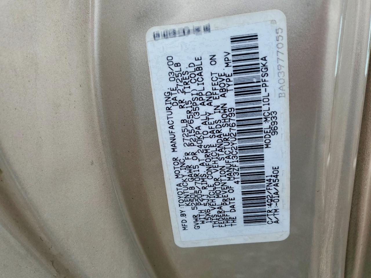 2000 TOYOTA SIENNA
