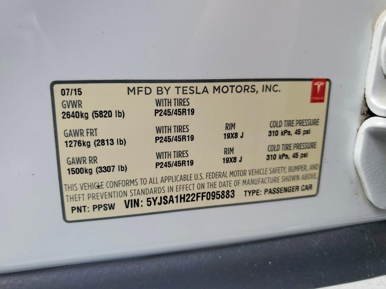 2015 TESLA MODEL S