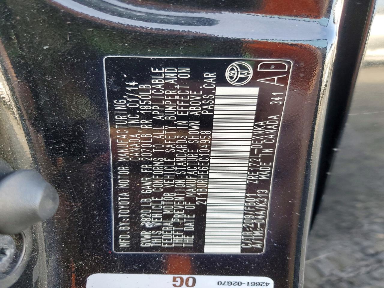 2014 TOYOTA COROLLA