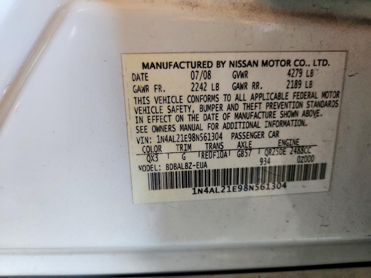 2008 NISSAN ALTIMA