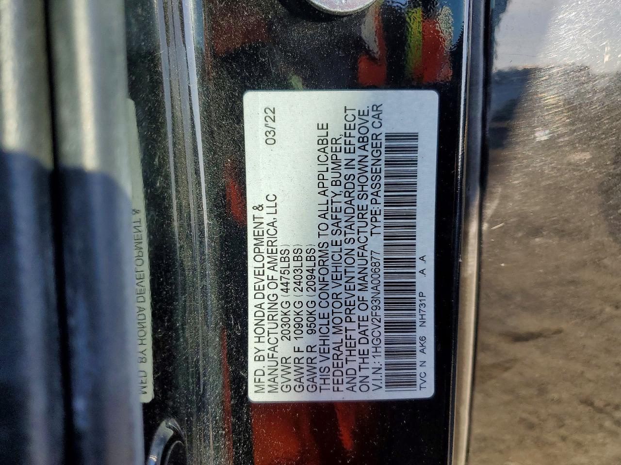 2022 HONDA ACCORD