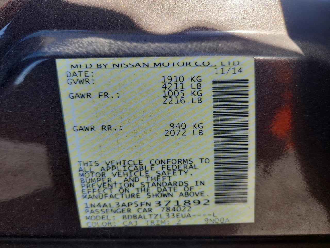 2015 NISSAN ALTIMA