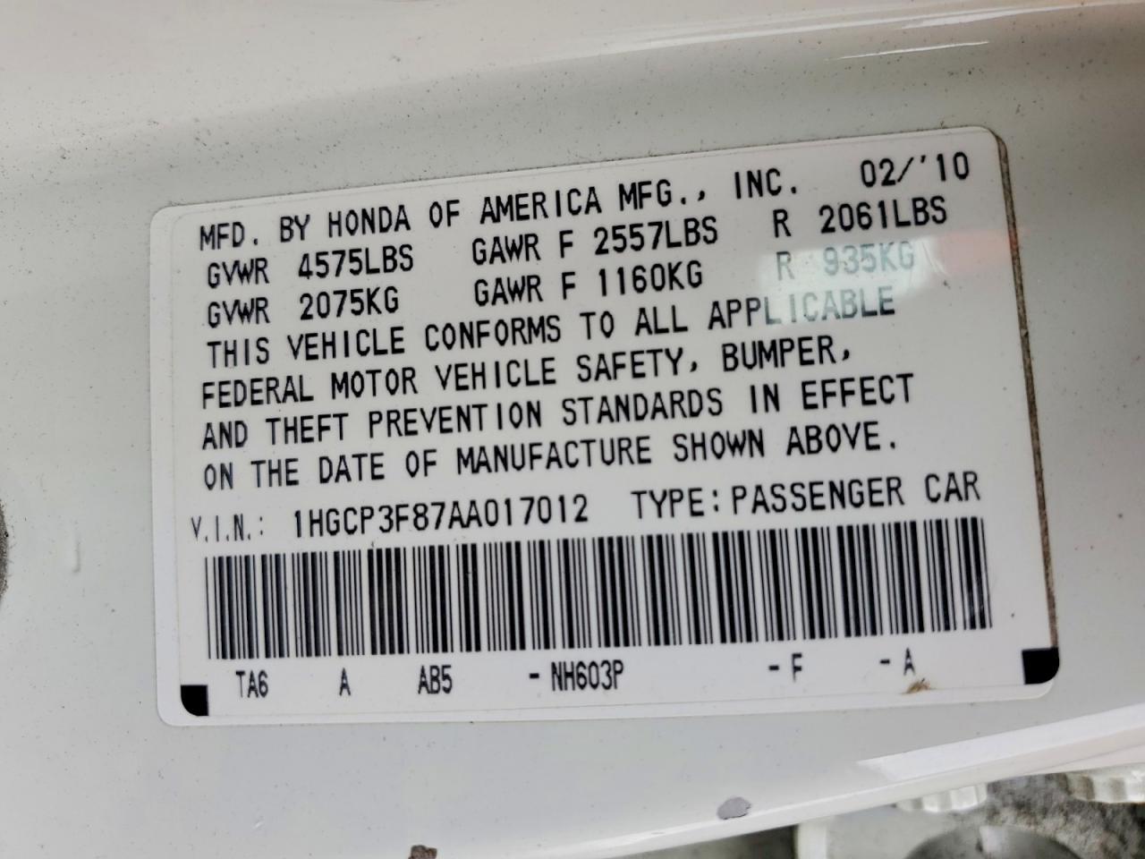 2010 HONDA ACCORD