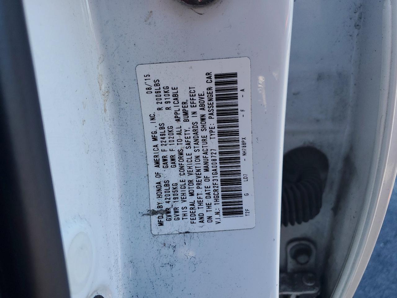 2016 HONDA ACCORD