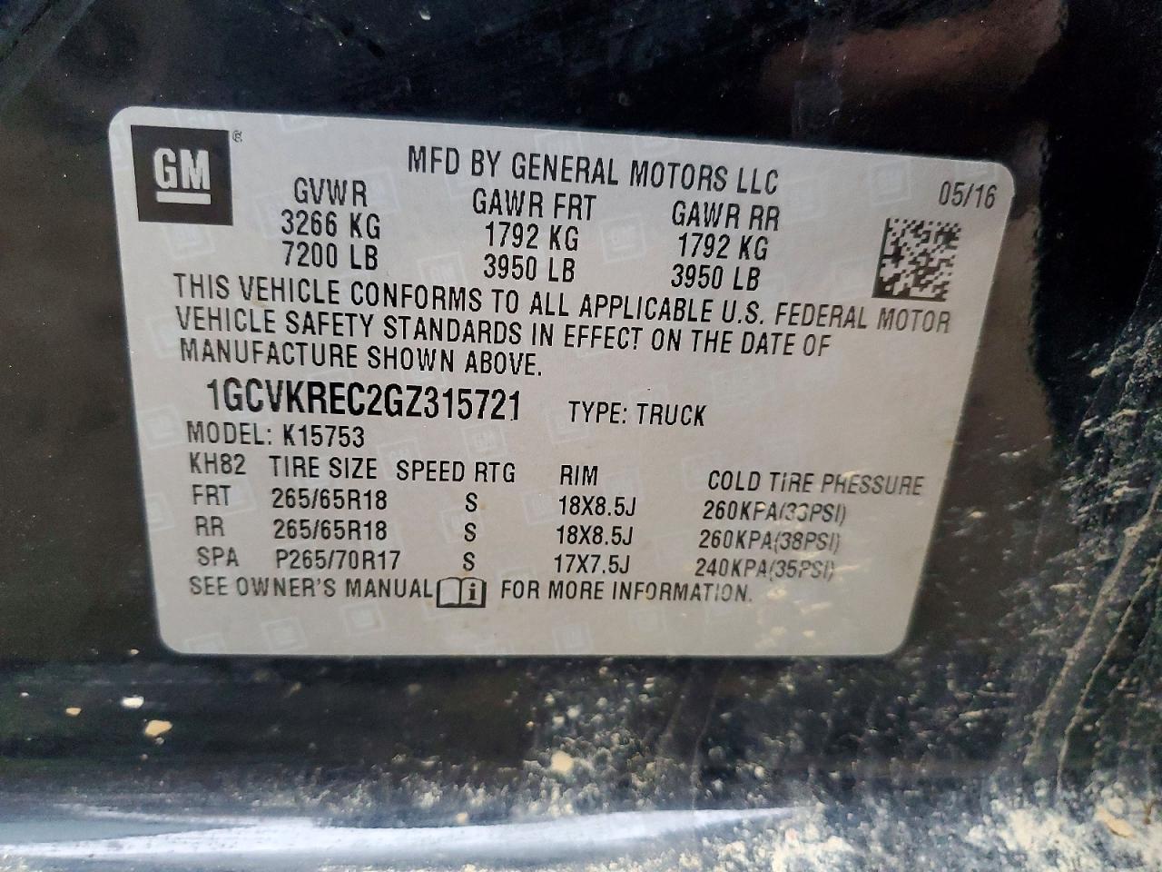 2016 CHEVROLET SILVERADO 1500