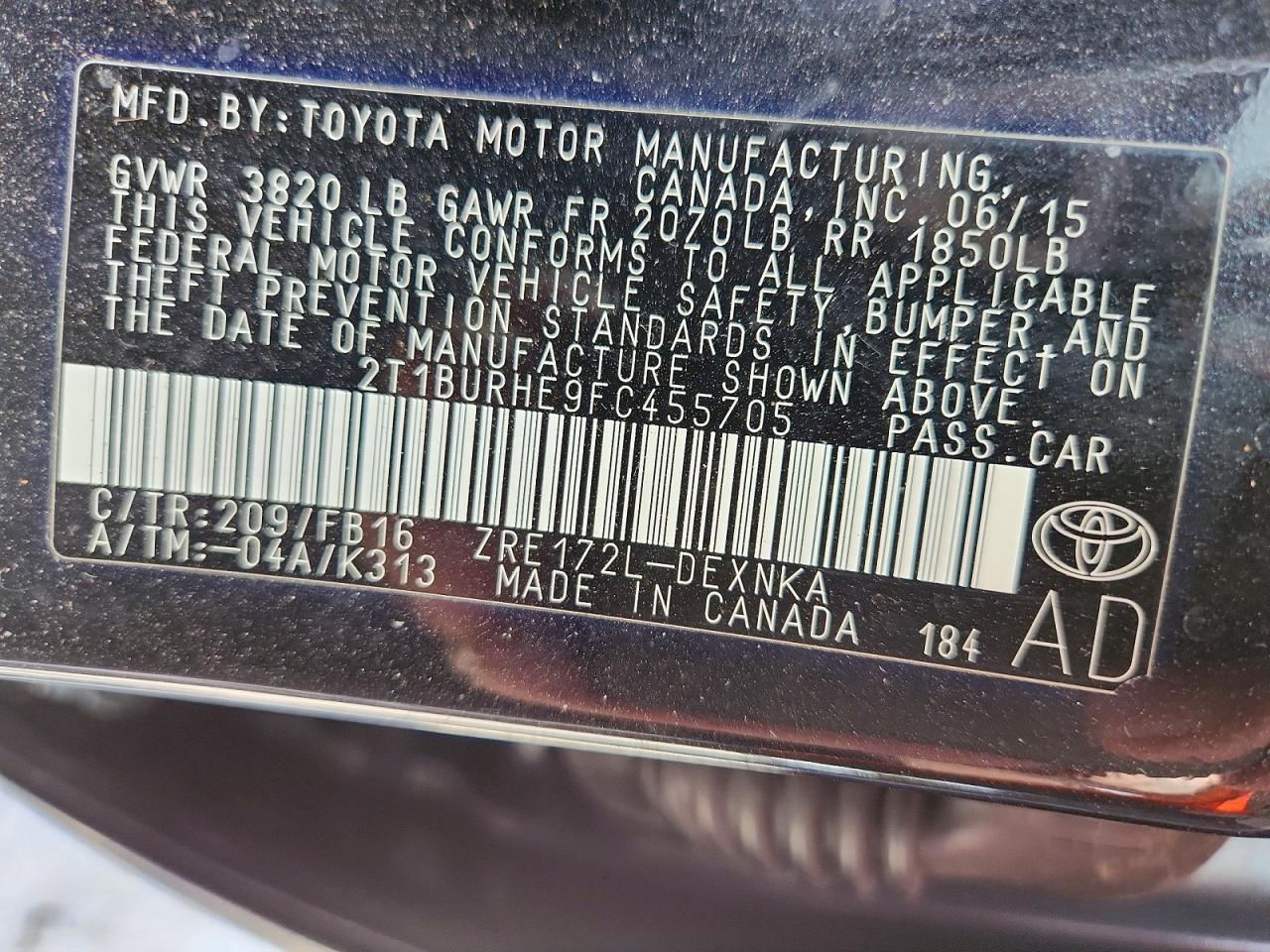 2015 TOYOTA COROLLA
