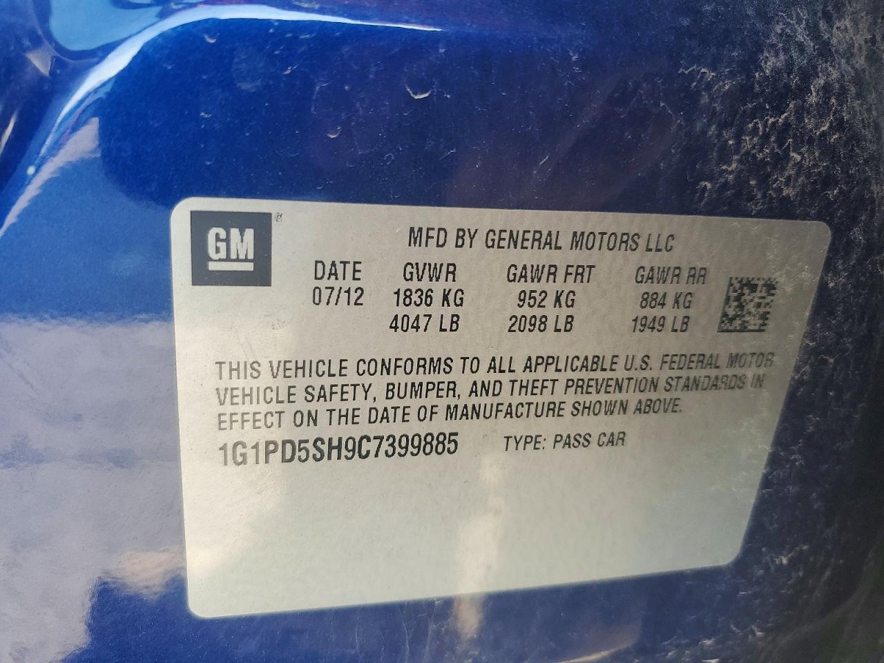 2012 CHEVROLET CRUZE