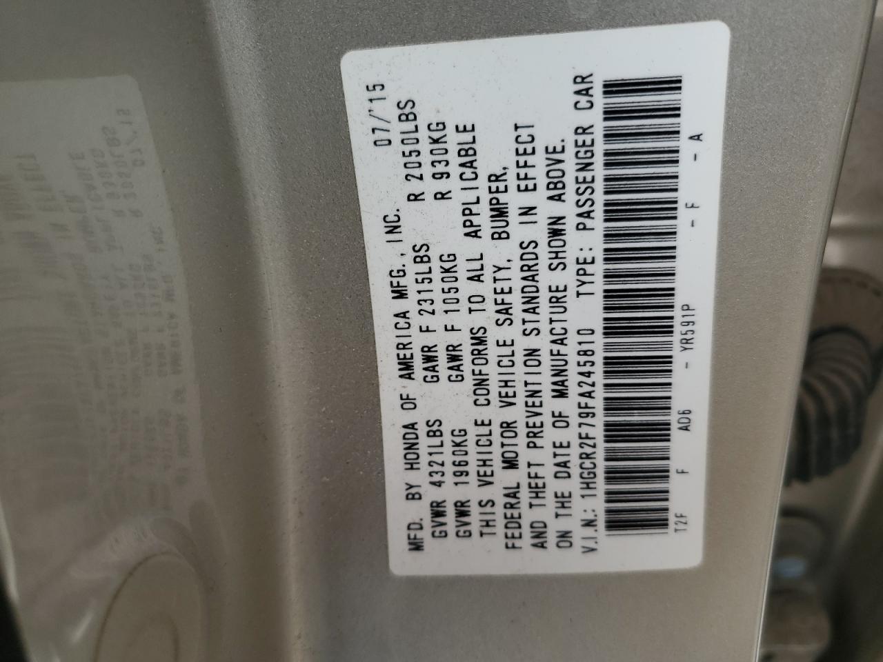 2015 HONDA ACCORD