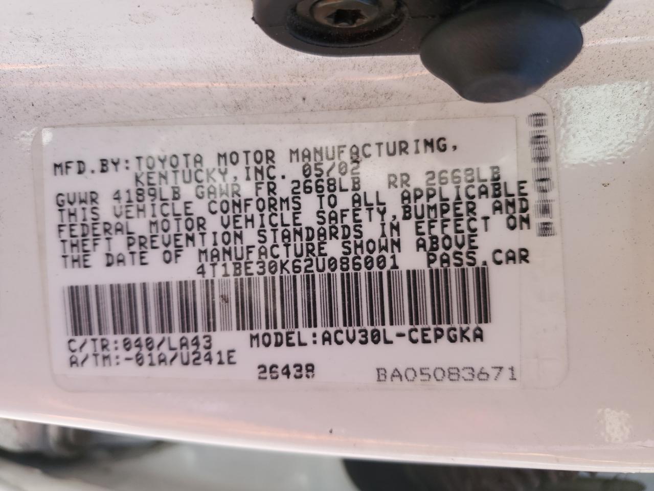 2002 TOYOTA CAMRY