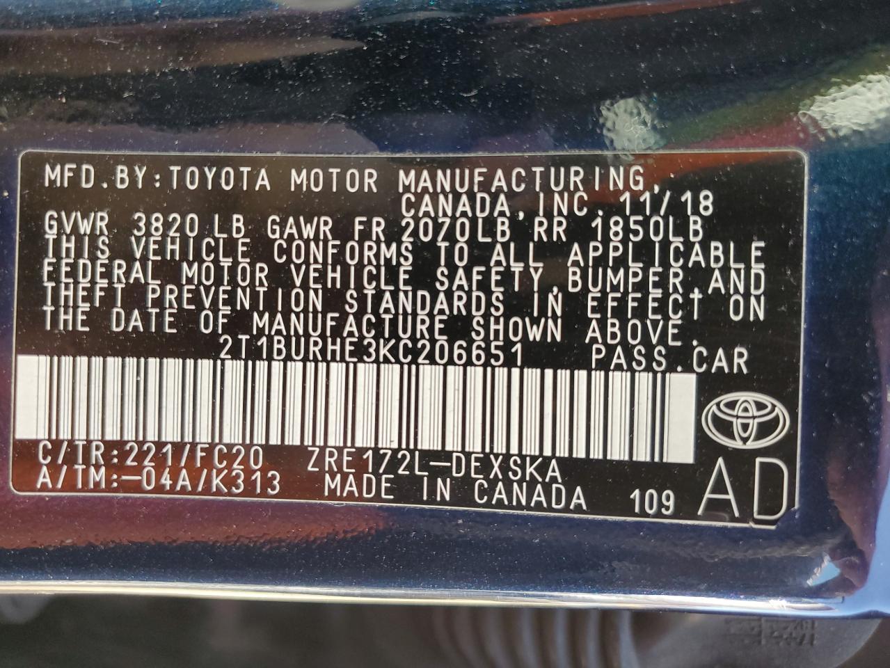 2019 TOYOTA COROLLA