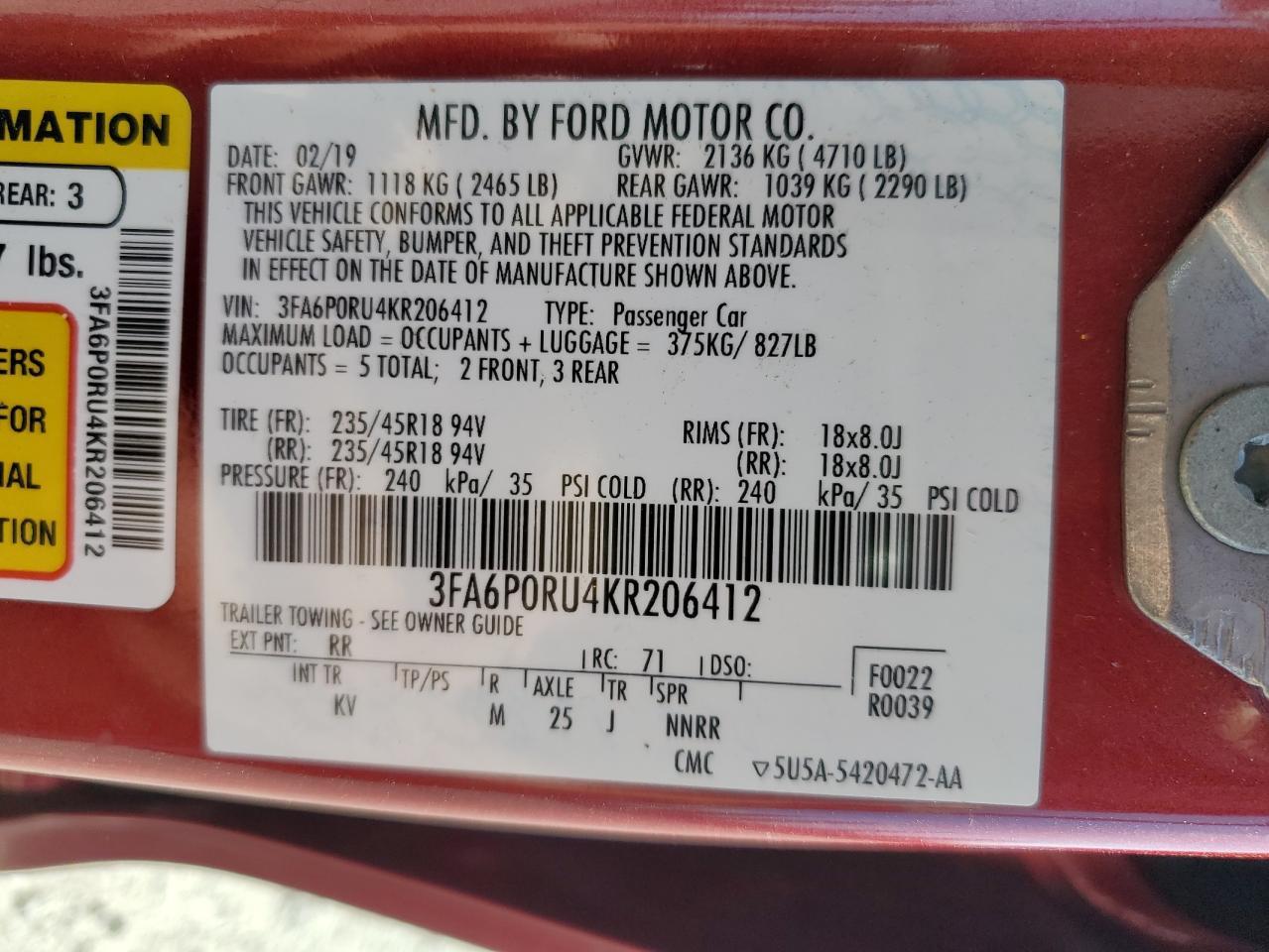 2019 FORD FUSION
