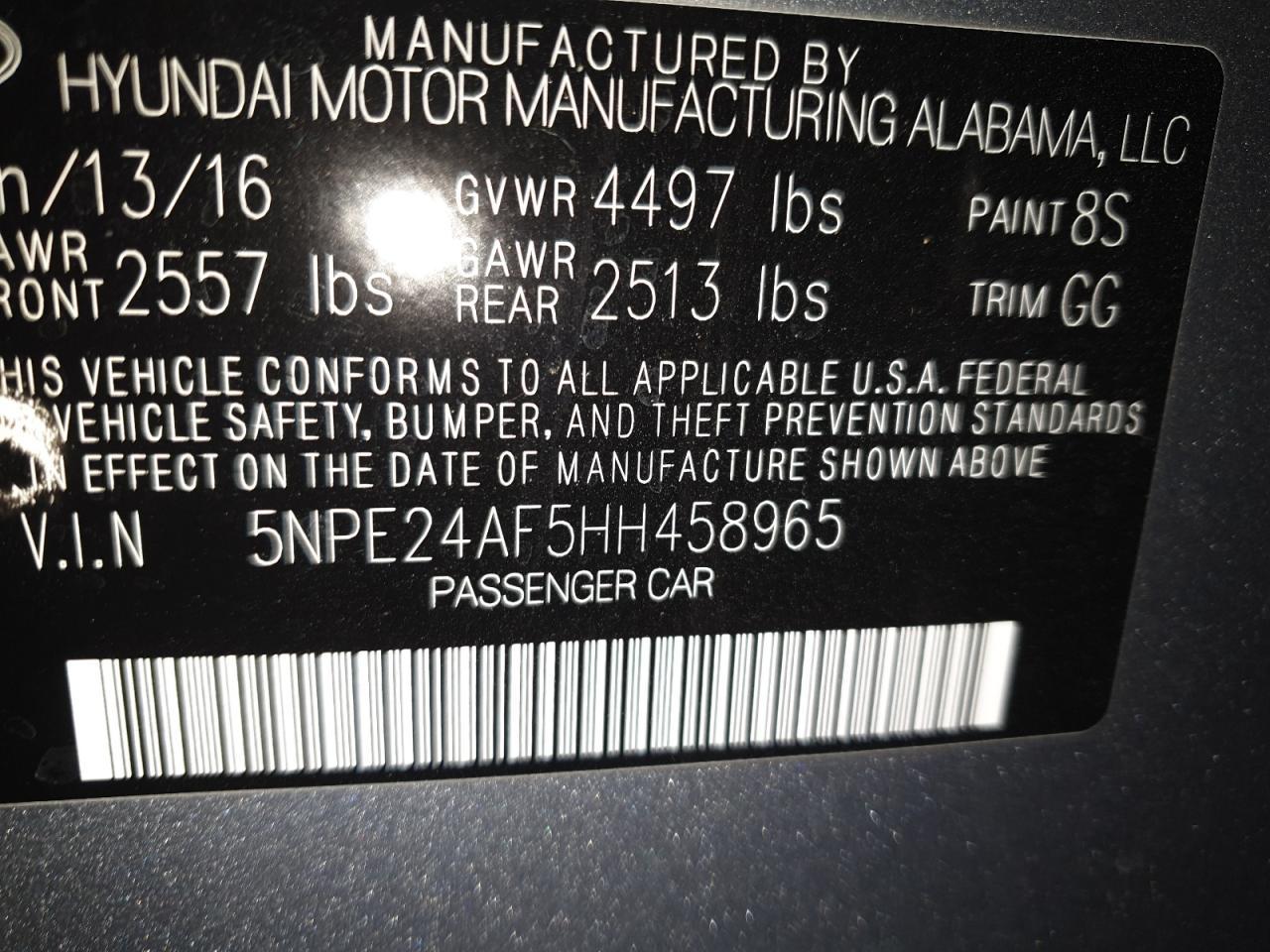 2017 HYUNDAI SONATA