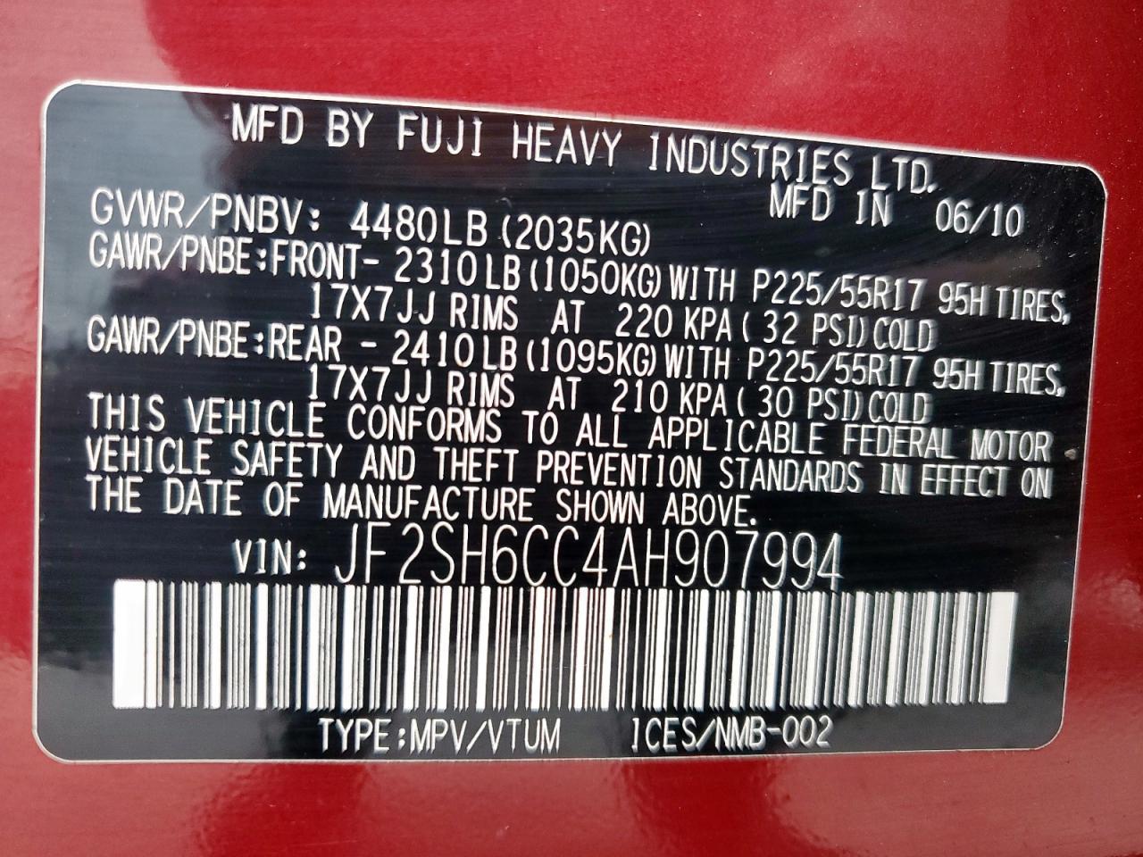 2010 SUBARU FORESTER