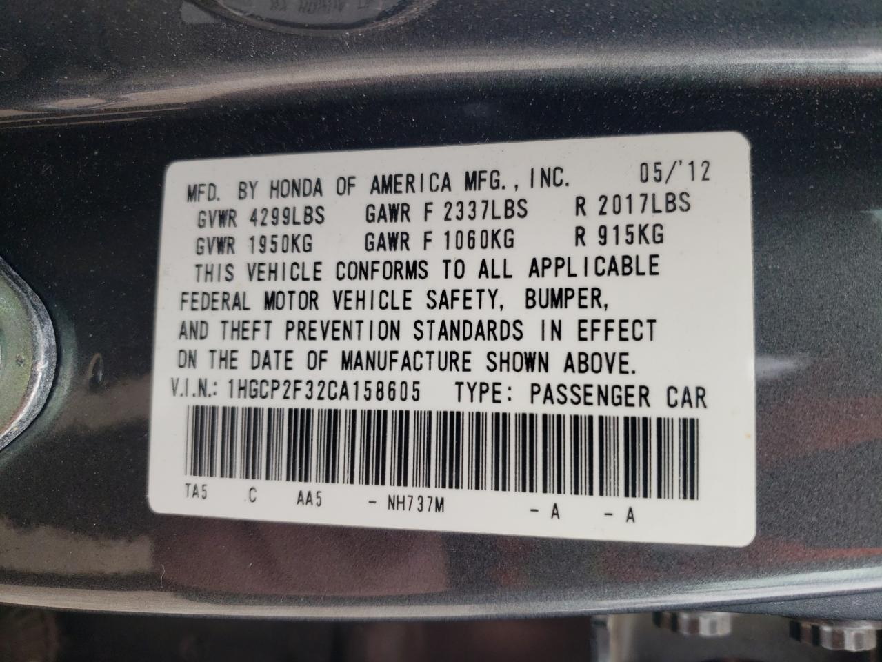 2012 HONDA ACCORD