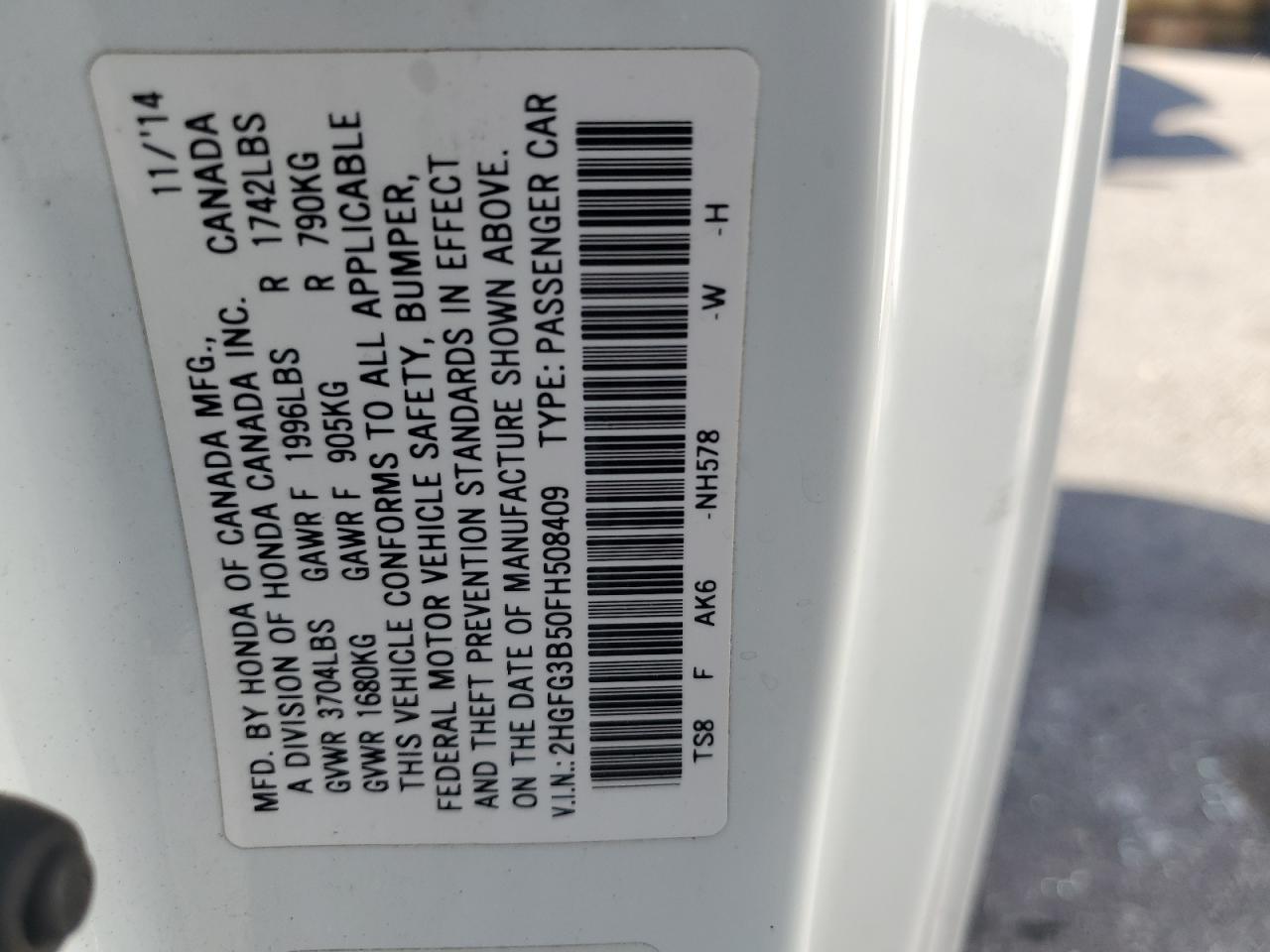 2015 HONDA CIVIC