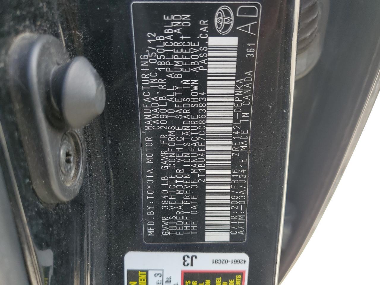 2012 TOYOTA COROLLA