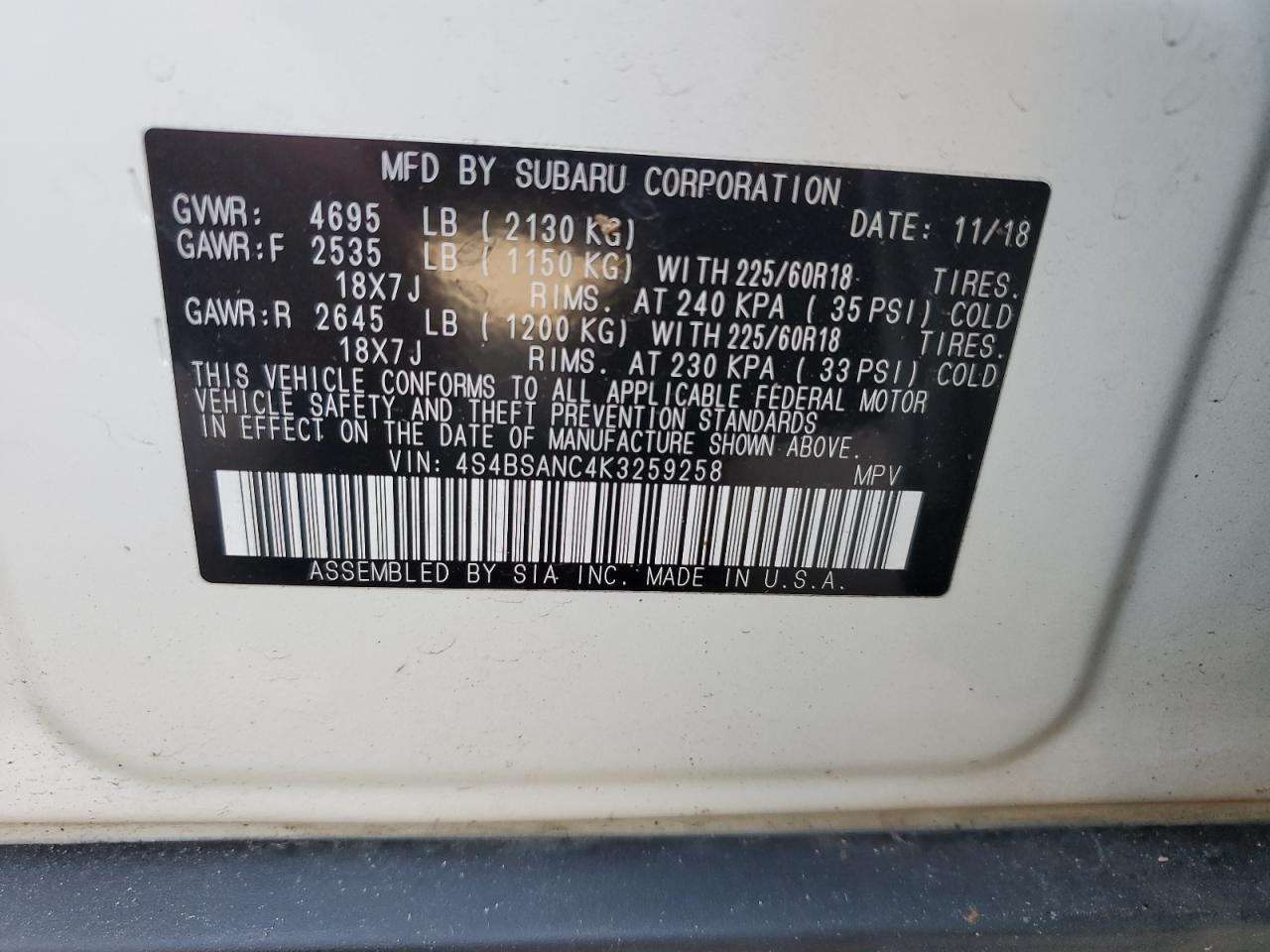 2019 SUBARU Outback