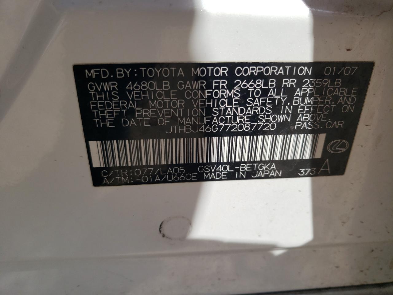 2007 LEXUS ES 350