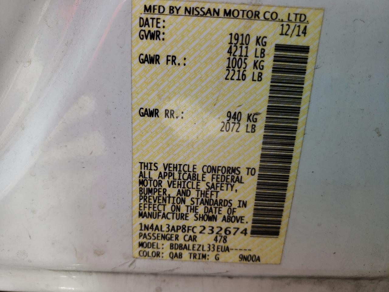 2015 NISSAN ALTIMA
