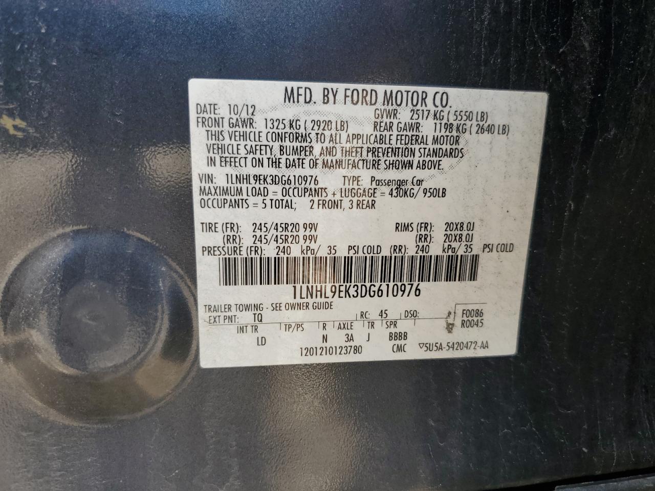 2013 LINCOLN MKS