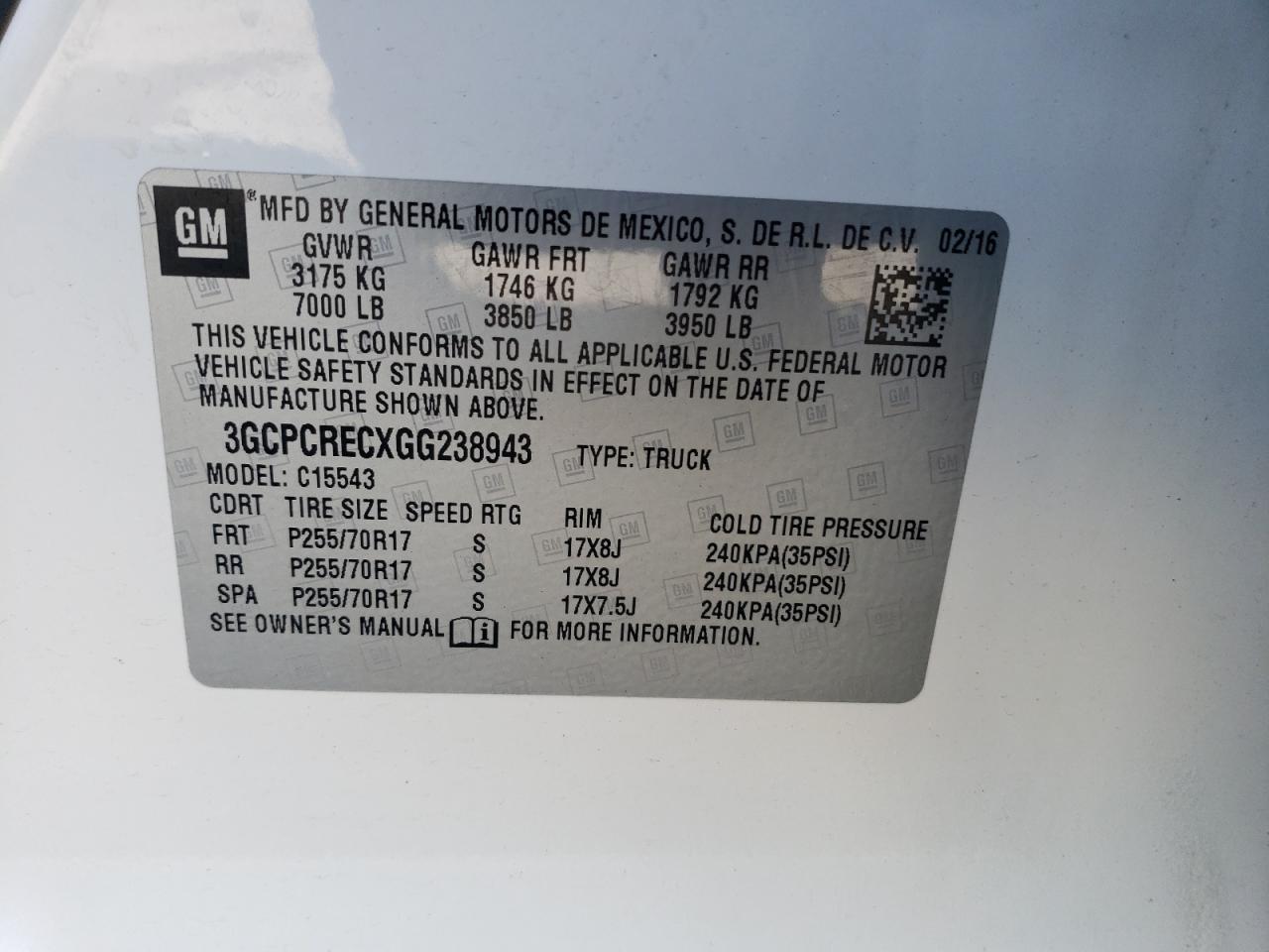2016 CHEVROLET SILVERADO 1500